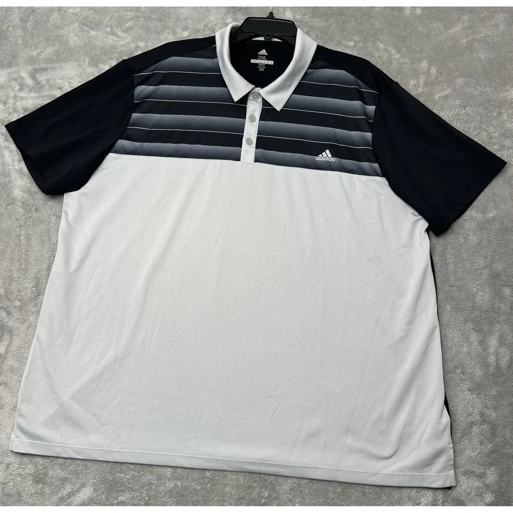 ADIDAS Polo Shirt Mens 2XL Golf Performance Sport Stretch Casual Black Gray
